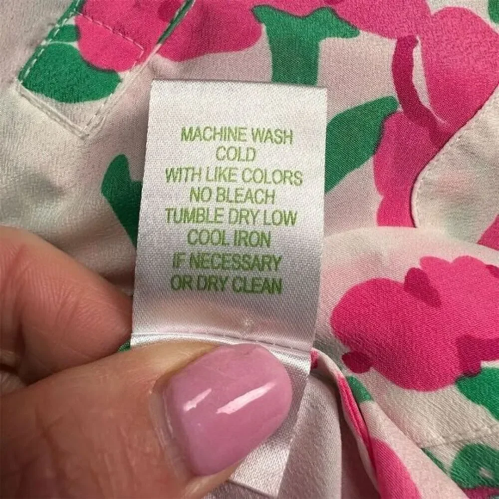 Lilly‎ Pulitzer Alima Women's Pink Floral and Trees V-Neck Blouse Size S - Picture 10 of 10